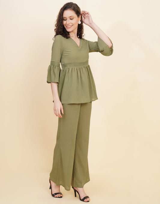 Green Top & flare trouser Co-ord set