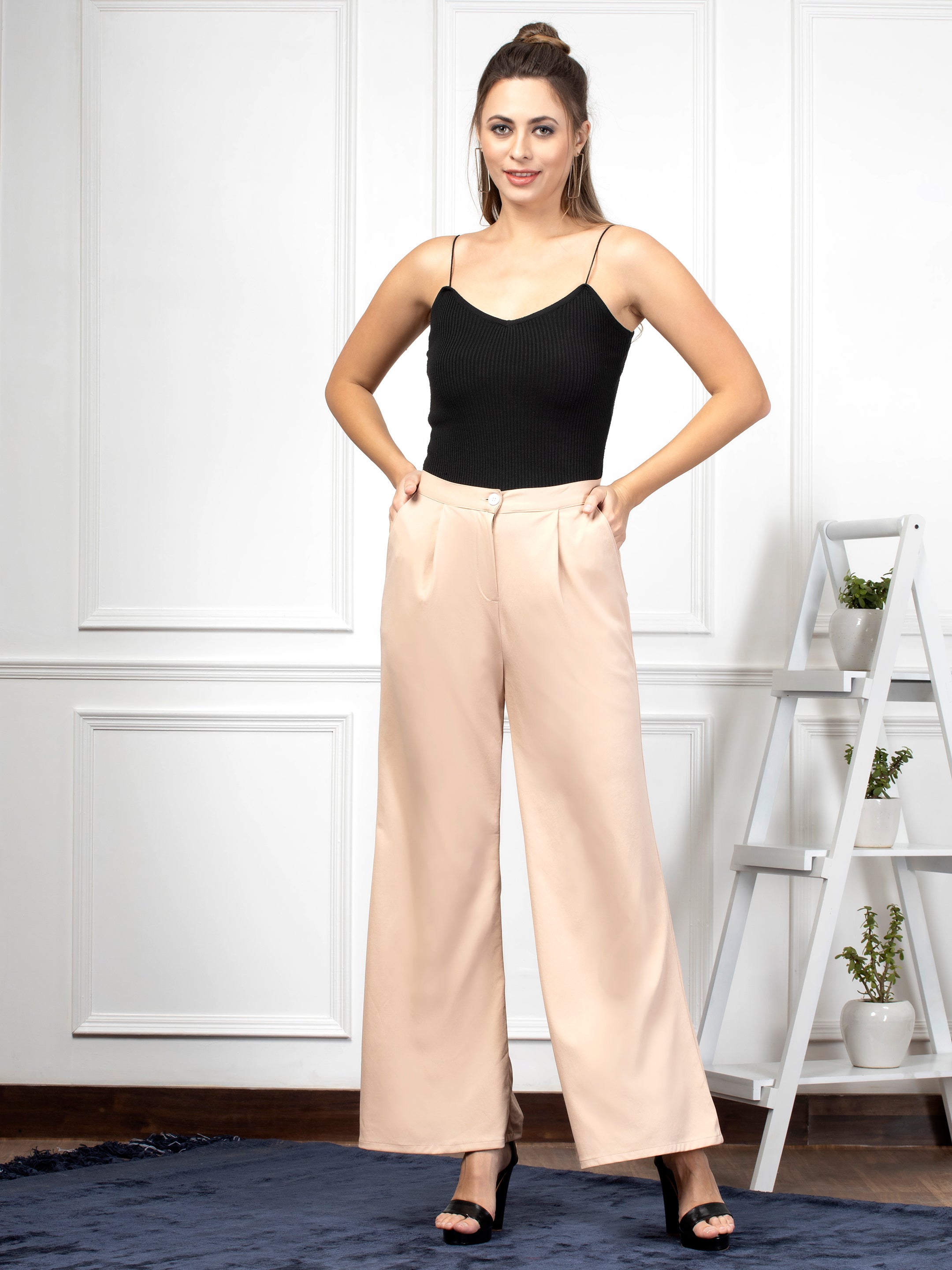 Solid Ladies Peach Poly Blend Qlot Pant Palazzo, Waist Size: 32.0 at Rs 500  in New Delhi