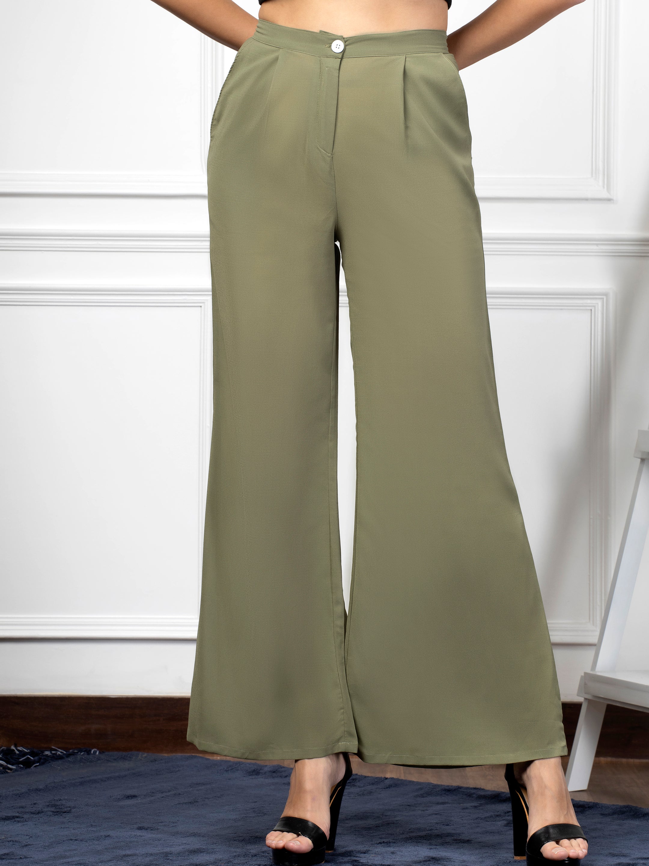 High Waist Slant Pockets Wide Leg Pants | Lime green pants, Green wide leg  pants outfit, Green pants outfit