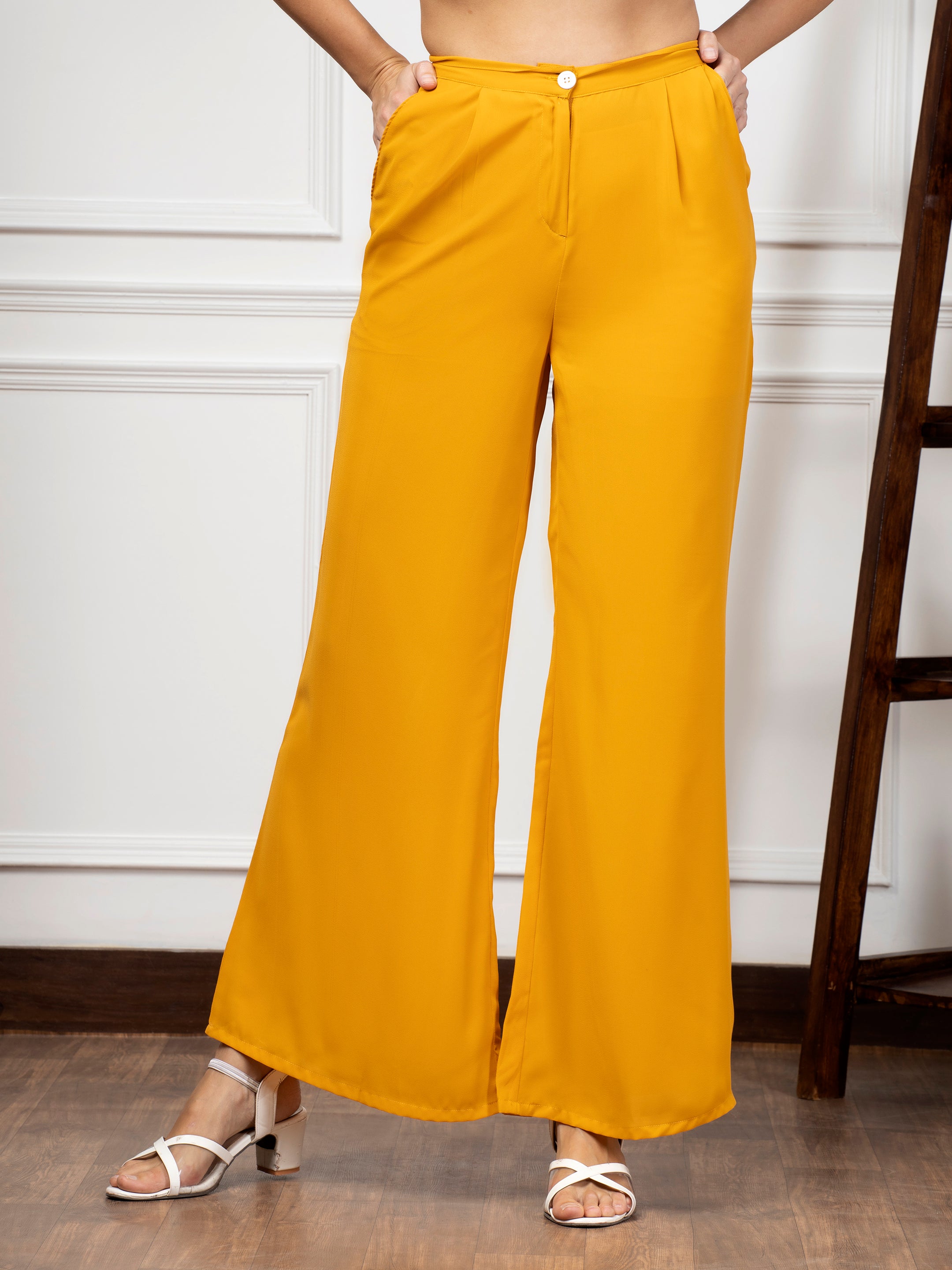 Buy Women Yellow Solid Formal Regular Fit Trousers Online  648930  Van  Heusen