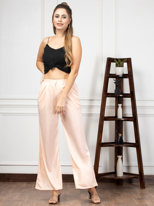 Women Pink Korean Style Flare Trouser