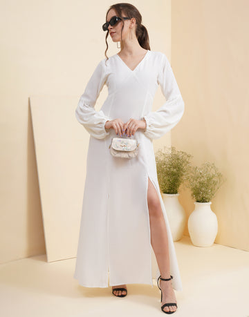 White Front Slit Maxi Dress
