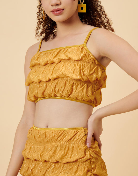 Yellow Ruched Slip Crop Top