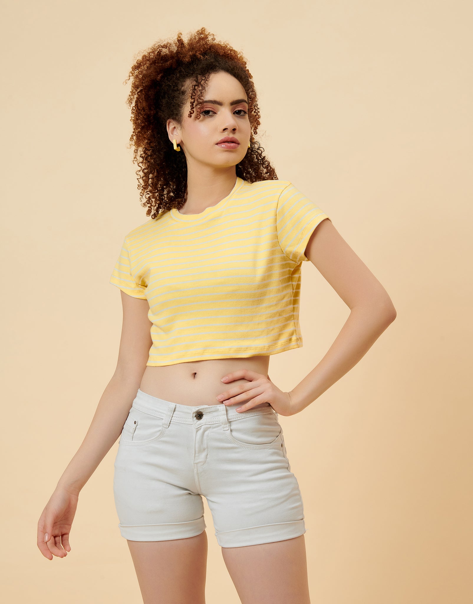 Yellow Pin Stripe Cropped T-shirt
