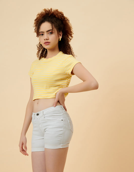 Yellow Pin Stripe Cropped T-shirt