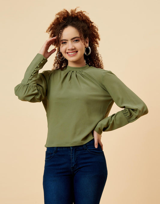 Solid Green Blouse Top