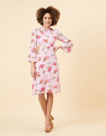 Pink Printed Cut-Out A-Line Dress