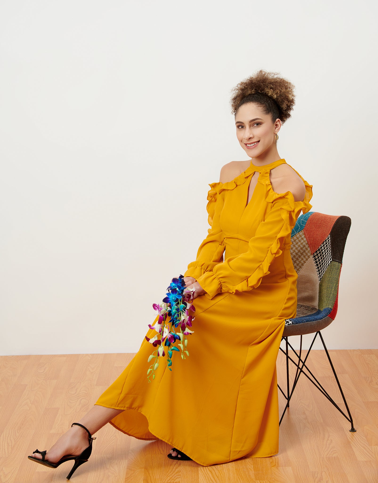 Yellow Ruffle Detail Maxi Dress