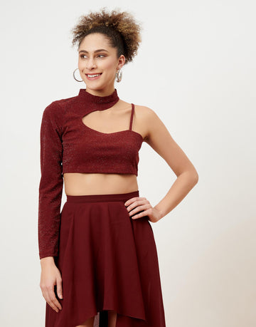 Maroon Cut-out Design Crop Top