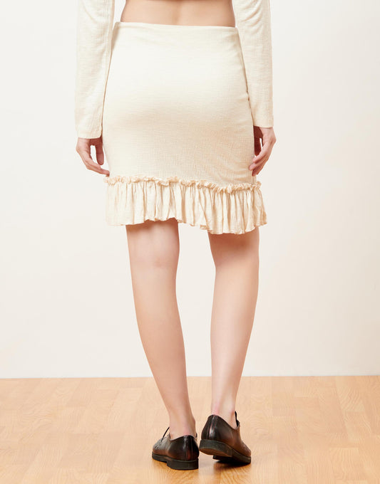 White Ruffle Detail Mini skirt