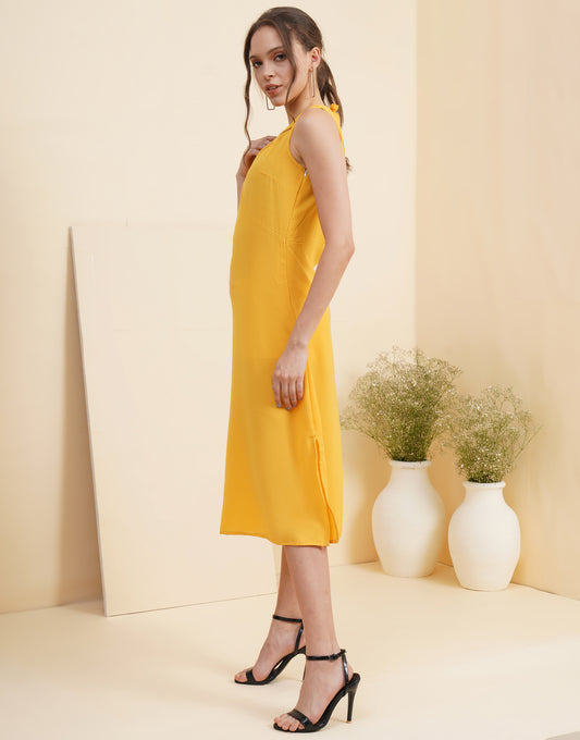 Yellow V neck Slit Mini Dress