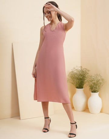 Pink V-neck Slit Mini Dress